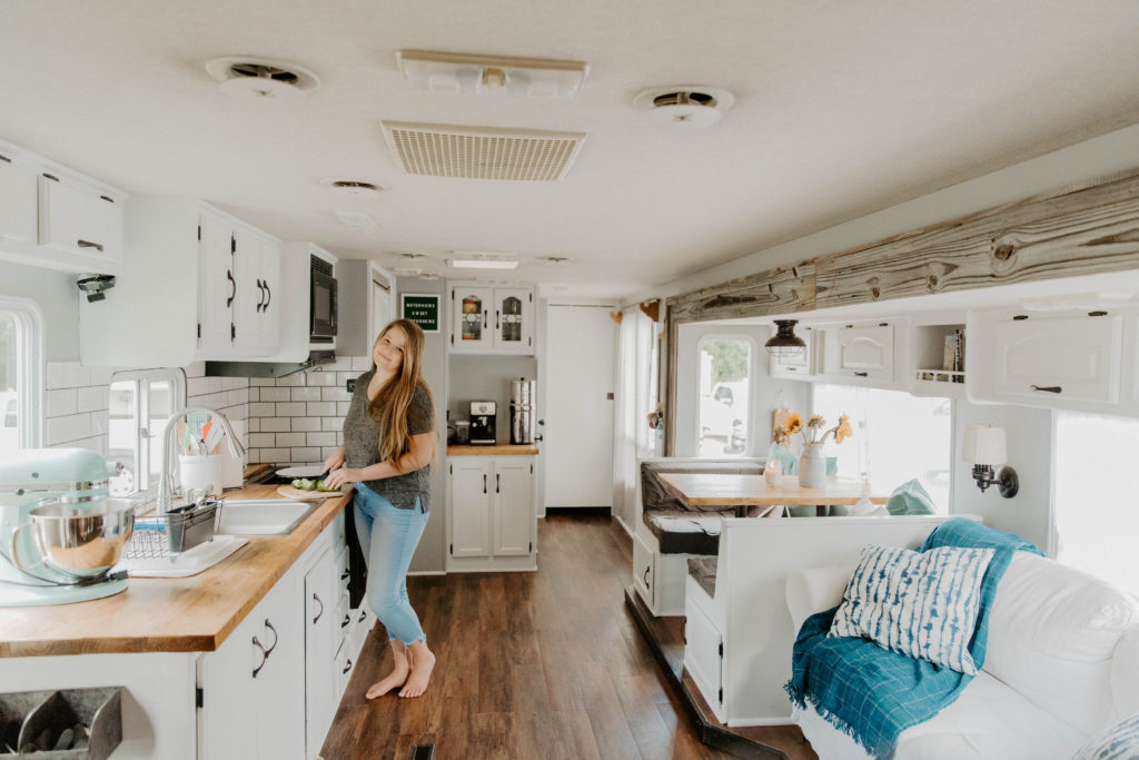 cooking in an rv, rv interior design, renovated rv interior